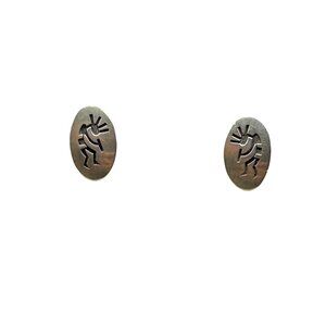 Sterling Silver Kokopelli Earrings Pierced Oval Studs Artist Maker Mark Signed